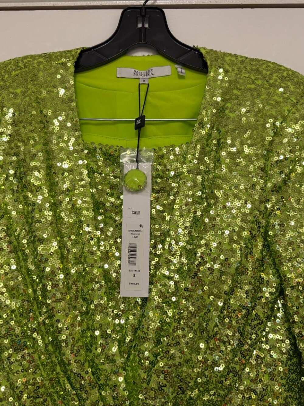 NEW with Tags $900 Badgley Mischka Lime Green all Sequin Jacket and Pants sz 8 - Picture 7 of 8